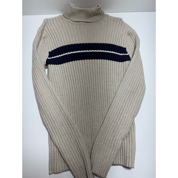 Old Navy Sz L Perfect Fit Ribbed Turtleneck Sweater Taupe Blue Classic - Picture 2 of 7
